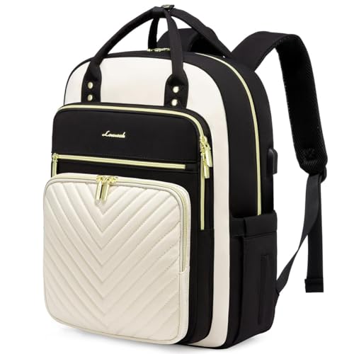 LOVEVOOK 15.6 Inch Laptop Backpack for Women,Fashion Work Travel Backpack,Waterproof Day Pack Purse for Teacher Nurse - color: Black-beige, size: 15.6 inch-Standard Laptop Compartment