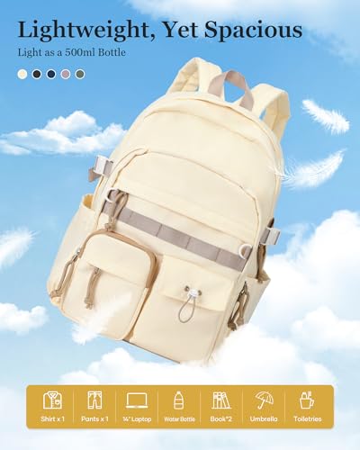 weradar Cute Backpack For School Teens Girls,Aesthetic Bookbag,Waterproof College Backpack For Women,Middle School Bag Casual Daypacks Travel Back pack With Lots of Pockets(Beige) - color: A3- Beige
