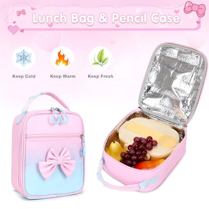 ACESAK Girls Backpack - 3PCS Backpack for Girls Cute School Backpacks for Girl Kindergarten Elementary Preschool Middle Kids School Bags with Lunch Box Pencil Case Set (Pink Blue) - color: Pink Blue
