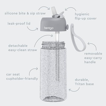 Bentgo Kids Water Bottle - Leak-Proof, Durable Tritan, BPA-Free 15 oz. Cup for Kids/Toddlers Ages 3+, Bite & Sip Spout, Carrying Handle, & Dishwasher Safe for School (Glitter Edition - Silver) - color: Glitter Edition - Silver
