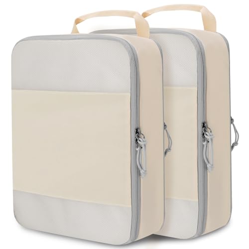 Extra Large Compression Packing Cubes, 2 Set Compression bags for Travel Packing Organizer, Expandable Compression Cubes for Travel, Beige Mesh - color: Mesh Beige, size: Extra Large