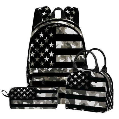Flag 3PCS Backpack Set for Teens Elementary Middle High School, 17 Inch Lightweight Classic Bookpack 3 in 1 Set for Girls Boys, Kids Back to School Backpack with Lunch Box Pencil Case - color: Flag
