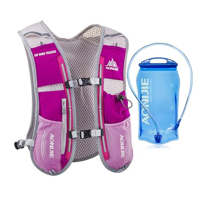AONIJIE Hydration Vest Pack Backpack 5L 5.5L Marathoner Running Vest Race Hydration for Women and Men Trail Run Hiking Jogging - color: Rose Red +1.5L