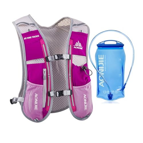 AONIJIE Hydration Vest Pack Backpack 5L 5.5L Marathoner Running Vest Race Hydration for Women and Men Trail Run Hiking Jogging - color: Rose Red +1.5L