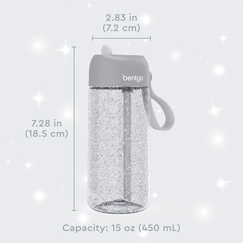 Bentgo Kids Water Bottle - Leak-Proof, Durable Tritan, BPA-Free 15 oz. Cup for Kids/Toddlers Ages 3+, Bite & Sip Spout, Carrying Handle, & Dishwasher Safe for School (Glitter Edition - Silver) - color: Glitter Edition - Silver
