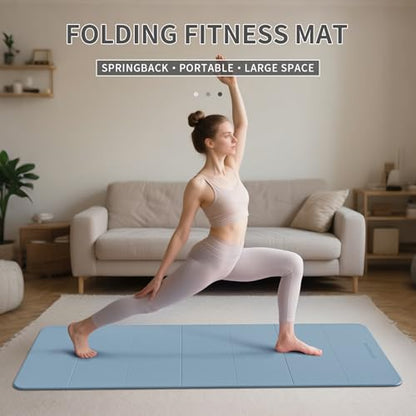 7-Fold Yoga Mat 70"x24" - 1/2 Inch Thick Folding Exercise Mat, Compact Non-Slip TPE Mat for Travel, Storage, Yoga & Home Gym, Lightweight & Portable - color: Blue-gray+Navy blue