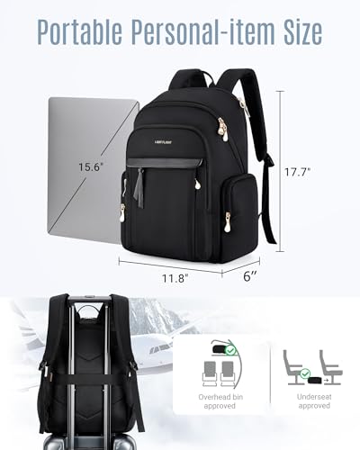 LIGHT FLIGHT Laptop Backpack for Women, 15.6 Inch Work Bag Business Backpack, Water Resistant Travel Bags for College, Black - color: Black