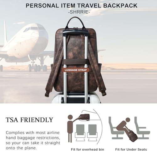 Shrrie Leather 17 inch Laptop Backpack for Women, Large Travel Backpack Purse for Casual Daypack College Work Bag - color: Coffee