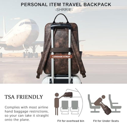 Shrrie Leather 17 inch Laptop Backpack for Women, Large Travel Backpack Purse for Casual Daypack College Work Bag - color: Coffee