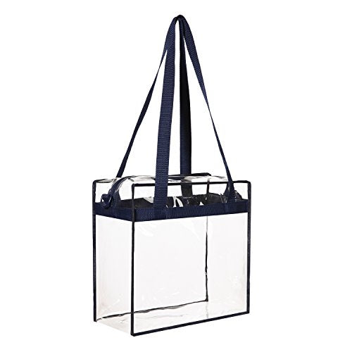 BAGAIL Clear Bags 12x6x12 Stadium Approved Clear Tote Bag with Zipper Closure Crossbody Shoulder Bag with Adjustable Strap - color: Navy