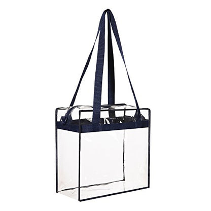 BAGAIL Clear Bags 12x6x12 Stadium Approved Clear Tote Bag with Zipper Closure Crossbody Shoulder Bag with Adjustable Strap - color: Navy