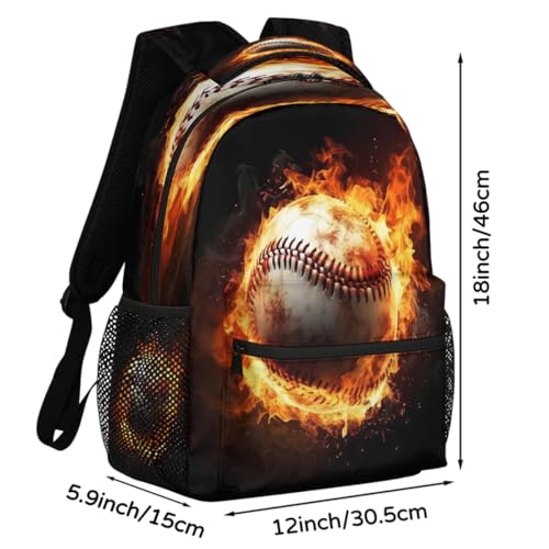 Large Backpack with 15.6 Inch Laptop Compartment, Baseball Ball Fire Adult Backpack for Work, Travel & School College Boys Girls - color: Baseball Ball Fire