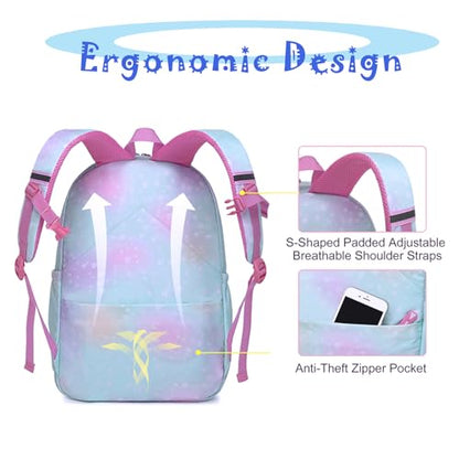 School Backpack for Girls Rainbow Kids Cute Backpack for Back to School Laptop Travel Bag With pencil Case (Blue Set) - color: Blue Set