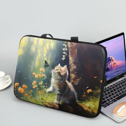 10 Inch Cute Cat Flower Tablet Sleeves Laptop Case, Protective Computer Bag with Handle, Carrying Case Tablet Cover for Students, Water-Repellent Notebook Sleeves Messenger Briefcase - color: Cute Cat Flower, size: 10 Inch