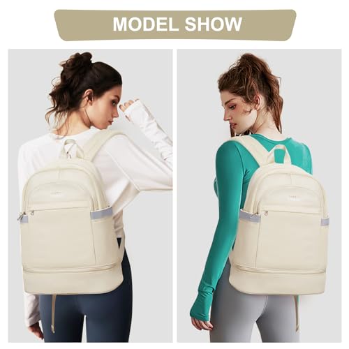 coofay Gym Backpack For Women, Gym Bag with Shoe Compartment - color: Q-beige, size: Large