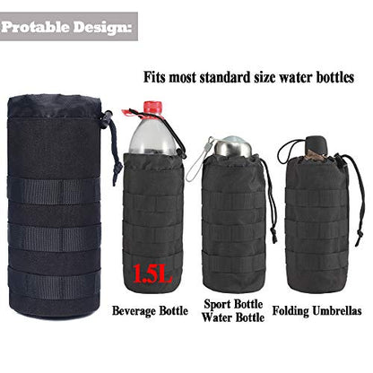Water Bottles Pouches - 1000D Tactical Molle Drawstring 32OZ Hydration Carrier Bag - color: Pack of 4 Black