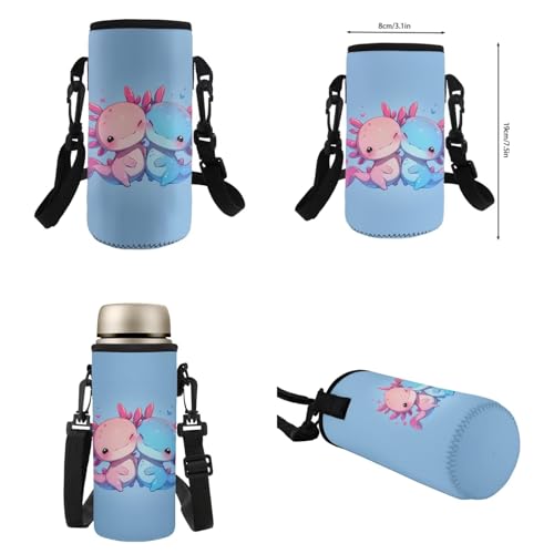 Flashideas Cute Axolotl Backpack for Girls Boys Backpack with Lunch Box 32 oz Water Bottle and Water Bottle Bag 4Pcs Set 17" Bookbag with Compartments for School Sturdy School Bag for Kids Elementary - color: Cute Axolotl-8