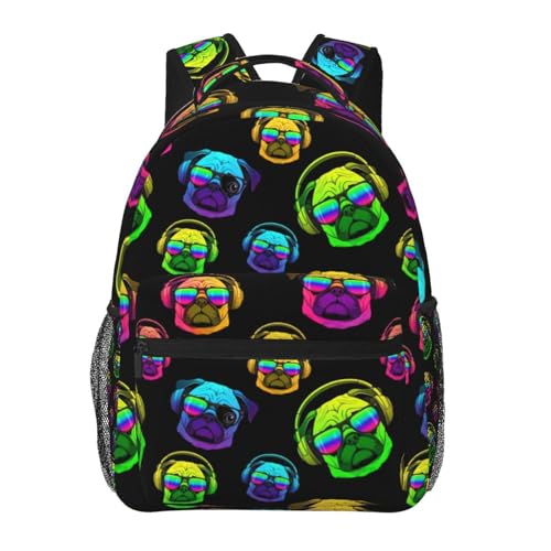 Outdoor Sports Travel Backpack Funny Dj Pug Black, Lightweight Daypack for Men Women Gym and Beach - color: Pattern (743)