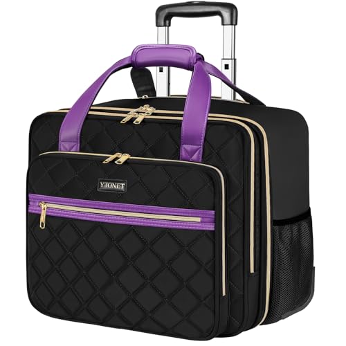 Ytonet Rolling Laptop Bag, 17.3 Inch Rolling Briefcase for Women, Water Resistant Computer Bag with Wheels for Work Travel College Business Overnight Wife Mom Teacher, Black Purple - color: Black Purple, size: Large