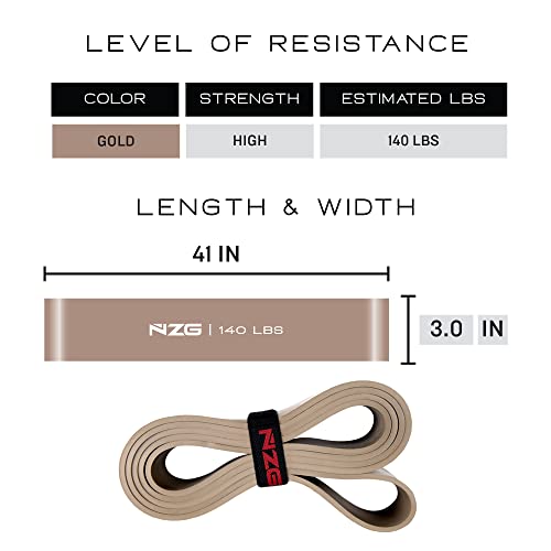 NonZero Gravity 100% Latex-Free Organic Rubber Power Resistance Bands | Compact Durable Hypoallergenic Bands for Strength Training & Workouts | 11 Levels (10 to 140 Lbs) - color: 7. Gold-140 lb