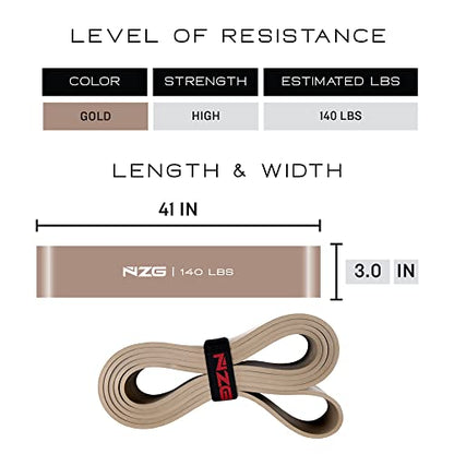 NonZero Gravity 100% Latex-Free Organic Rubber Power Resistance Bands | Compact Durable Hypoallergenic Bands for Strength Training & Workouts | 11 Levels (10 to 140 Lbs) - color: 7. Gold-140 lb