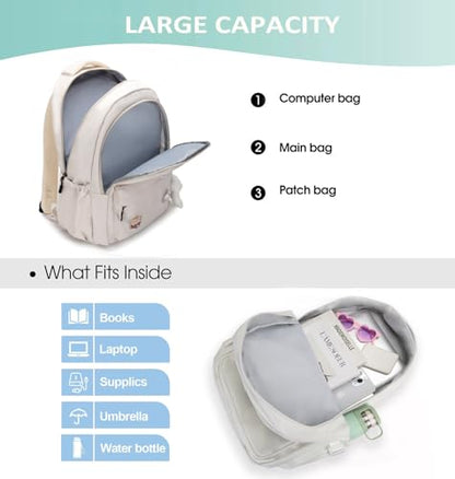 School Backpack for Teen Girls Cute Bookbag for High Middle School College Aesthetic Laptop Back Pack,Beige - color: Beige