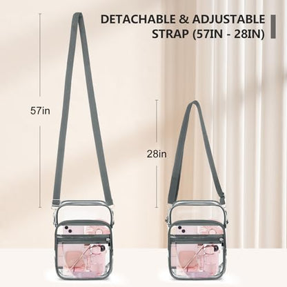 Blvornl Clear Crossbody Bag with Adjustable Shoulder Strap, Stadium Approved PVC Purse Bag, Messenger Bag - color: Grey, size: Small