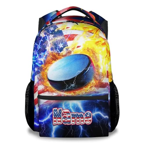 UNIKITTY Boys Bookbag, School Backpack for Kids, Hockey Backpack, Personalized Ice Hockey Back Pack for Preschool, 17 Inch Custom Sport Theme Schoolbag with Name - color: Color-5