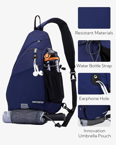 WATERFLY Sling Bag Sling Backpack Small Crossbody Shoulder Bag for Men Women Traveling Cycling Hiking Daypack - color: Blue