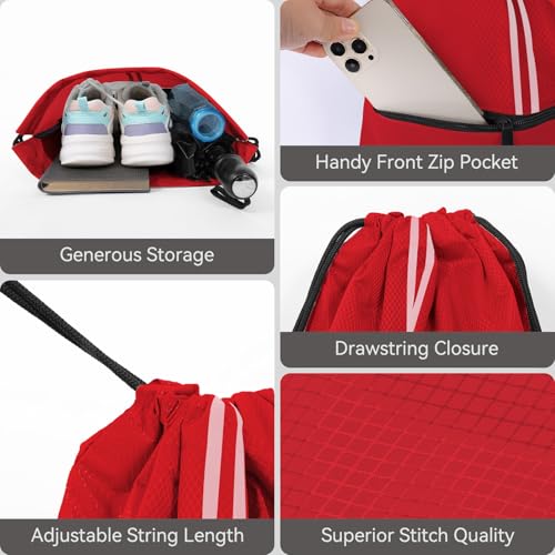 Drawstring Backpack Large Sports Draw String Bag for Women and Men (Red) - color: Two Tone Red