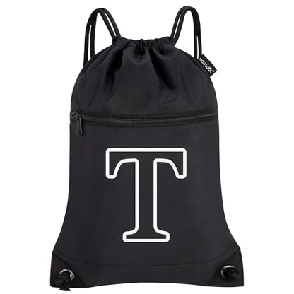 HOLYLUCK Drawstring Bags Initial Backpack Sackpack Cinch Bags for Sports, Gym, Travel, Beach(Black-T) - color: Black-t