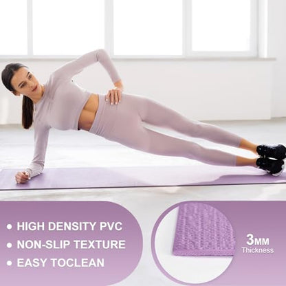 3 mm Thick Yoga Mat Bulk, Non Slip Exercise Workout Fitness Pad for Women Men, Gym Home Yoga Pilates, Easy to Clean, Sturdy PVC - color: Smoky Purple