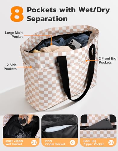 ISEYOU Beach Bag and Cooler Bag Set, 45L Waterproof XXL Foldable Tote with Zipper, 8 Pockets for Pool, Picnic, Travel - color: Brown