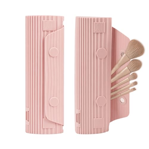 Pink Silicone Makeup Bag, Portable Brush Case and Cosmetic Pouch Organizer, Silicone Cosmetic Case for Makeup Brushes, Travel Makeup Bag for Short Handle Brushes - color: Pink