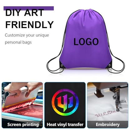 Grneric 50Pcs Drawstring Backpack Bulk Cinch Bag, Drawstring Bags Polyester for Gym Sports Beach Party Trip (Purple) - color: Purple