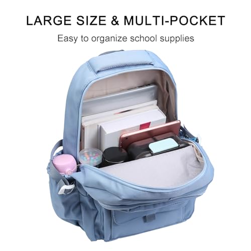 Phaoullzon Teen Girls School Backpack with Lunch Box for Boys, College Aesthetic Laptop Bookbag for Women,Blue - color: Blue