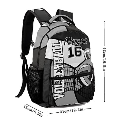 Personalized Volleyball Gray Black White Waterproof Backpack with Name Text for Women Men Gift - color: Backpack 4