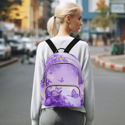 ALAZA Mini Backpack Purse for Women Lightweight Girls Small Size Butterfly Purple Flower School Teens College Traveling - color: Butterfly Purple Flower, size: Small