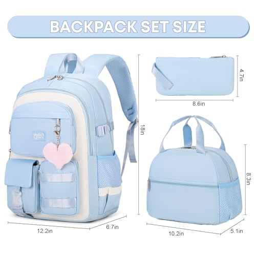 3PCS Student Backpack For School Women College Middle High Teen Girls Bookbag Waterproof Laptop Bag Grey - color: Grey