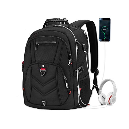 NEWHEY Laptop Backpack 17 Inch Business Travel Backpacks for Men Women Extra Large Waterproof TSA Anti Theft College Bookbags with USB Charging Port 17.3 Gaming Computer Backpack 45L, Black - color: Black, size: 17.3 Inch