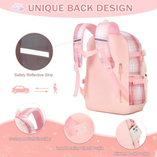 FIXITOK Girls Backpack Set, 3PCS Kids Backpack for Girls, Kawaii Bunny School Backpacks for Girl Kindergarten Elementary Preschool Middle School Bags with Lunch Box Pencil Case Pink-Plaid - color: Pink-plaid