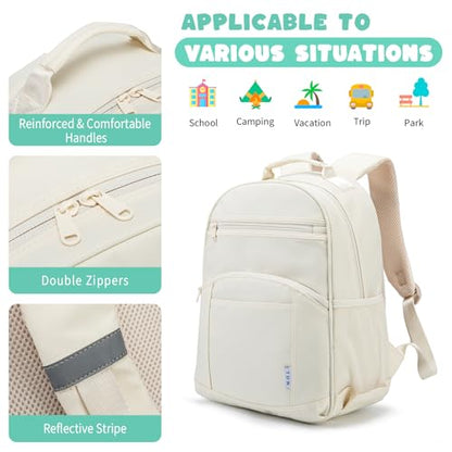 NOL Natural Organic Lifestyle Kids Backpack, School Backpacks for Teens Girls Boys, School Bookbag with Pencil Bag & Reflective Stripe for Elementary School - Cream - color: Cream