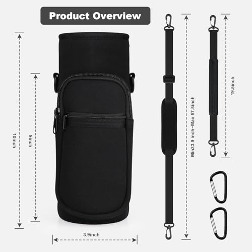 Water Bottle Holder with Strap, Water Bottle Carrier Bag with Phone Pocket, Shoulder Hand Strap Insulated Neoprene 32/40 oz Water Bottle Sleeve for Walking Hiking Camping Gym - color: 1 BLACK, size: under 40oz
