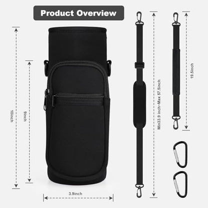 Water Bottle Holder with Strap, Water Bottle Carrier Bag with Phone Pocket, Shoulder Hand Strap Insulated Neoprene 32/40 oz Water Bottle Sleeve for Walking Hiking Camping Gym - color: 1 BLACK, size: under 40oz