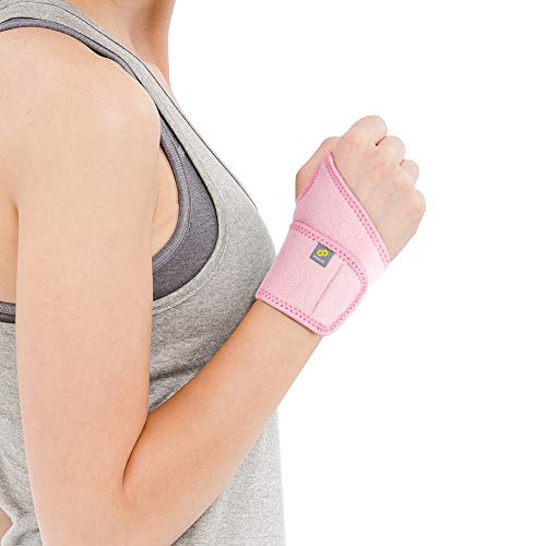 Bracoo Wrist Brace Compression Wrap – Adjustable Support Strap for Carpal Tunnel, Tendonitis, Arthritis, Pain Relief – Fitness & Weightlifting Wristband – Left or Right Hand – WS10 - color: Pink