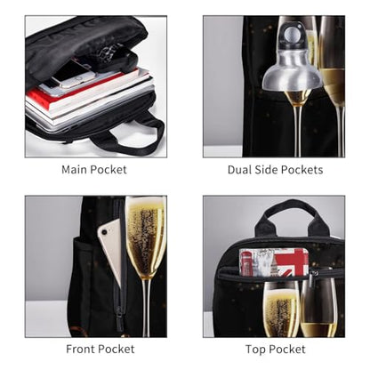 Travel Backpack for Women Men Champagne Glass Daypack 15 inch Lightweight Computer Bag Casual Back Pack - color: Champagne Glass