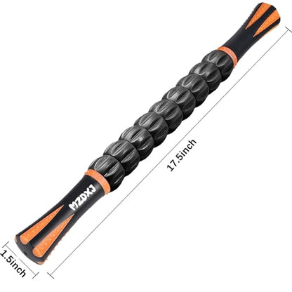Muscle Roller Massage Roller Stick- Deep Tissue Fascia Blaster for Myofascial Pain Relief, Lymphatic Drainage & Body Sculpting, Handheld Physical Therapy & Recovery Tool (Orange black-18 inch) - color: Orange Black