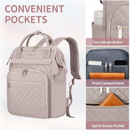 EMPSIGN 17 Inch Laptop Backpack Women with Giant Tumbler Holder, Grey Pink - color: Quilted Dusty Pink