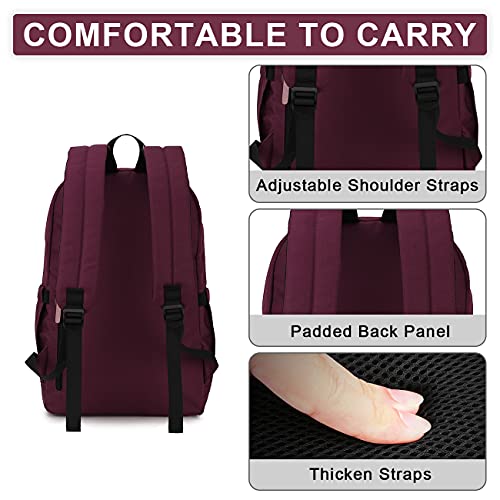 RAVUO School Backpack for Men Women, Water Resistant 15.6 inch Laptop Bag College Bookbag Casual Daypack Travel Rucksack - color: Burgundy