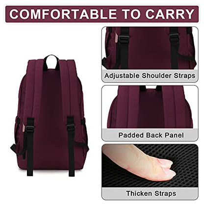 RAVUO School Backpack for Men Women, Water Resistant 15.6 inch Laptop Bag College Bookbag Casual Daypack Travel Rucksack - color: Burgundy